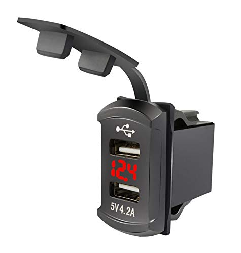 12V-24V Kfz-Ladebuchse Wasserdichtes USB Ladegerät mit Voltmeter/LED Motorrad Dual USB Ladegerät für Auto Boot Marine Motorrad ATV Wohnmobil Camper Traktoren LKW von Huamengyuan