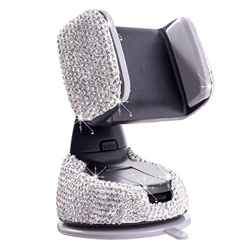 Handyhalterung mit Saugnapf für Autos, tragbar, für den Luftauslass des Autos, verstellbar, Damen, Strass, Universal, für Auto, Strass, Weiß von Huamengyuan
