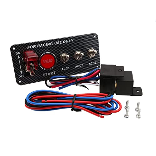 Racing Zündschalter Panel,12V Rennwagen Auto Motorstart Schalttafel Kippschalter Druckknopf Zündung Frontplatte LED Kippschalter Universal Auto Schalttafel Auto Kippschalter Startknopf von Huamengyuan