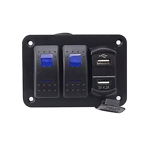 Wippschalter Panel,Yacht Modifikations Schalter mit Dual-USB-Ladeanschluss und Schnellladeanzeige Wasserdichter Schalttafel Schalter für 12V-24V LKW-Anhänger Wohnmobil Wohnwagen von Huamengyuan