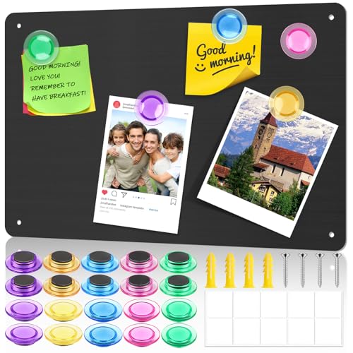 Metallplatte für Magnete 44x30.8x2.5cm Memoboard Magnetisch, Magnetwand Kinder, Magnetwand Schwarz Mit 20 Starken Magneten, Magnetic Memo Board für Küche, Büro, Gewürzgläsern, Notizen, Fotos von Huanmin