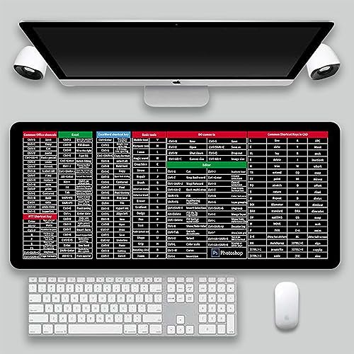 Tastatur-Shortcuts, Großes Mauspad, Tastatur-Mauspad Mit Office-Software-Shortcuts-Muster, Rutschfeste Gummiunterseite, Schreibtisch-Tastaturpad Für Schreibtisch, PC, Laptop, Office (80 X 30 Cm) von Huasean