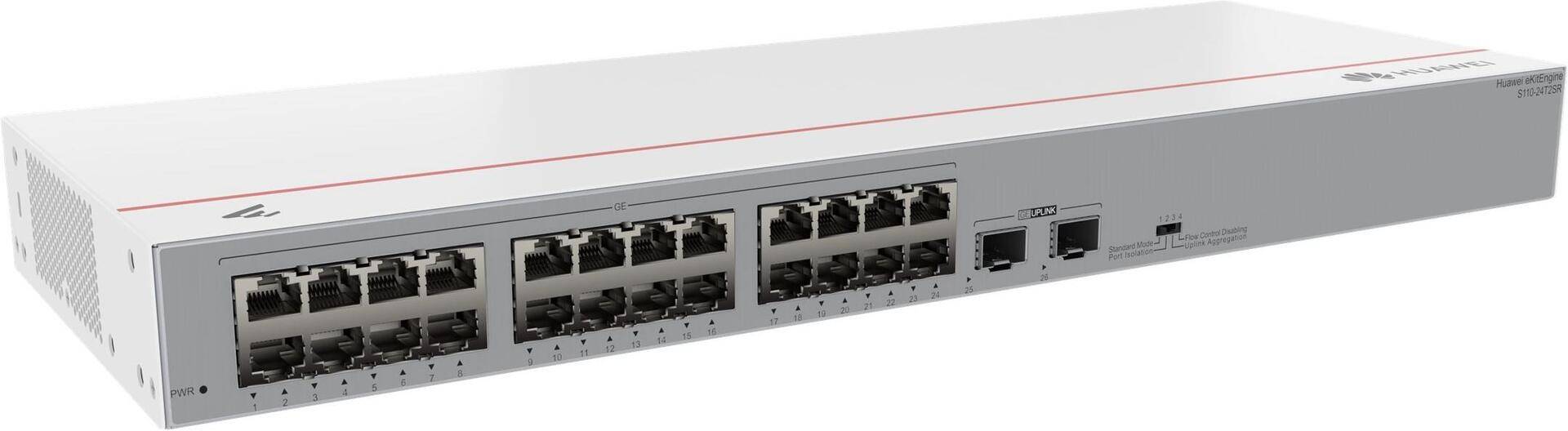 HUAWEI Switch S110-24T2SR 24x10/100/1000BASE-T ports 2xGE SFP ports AC power eKit DE (P) (98012196) von Huawei