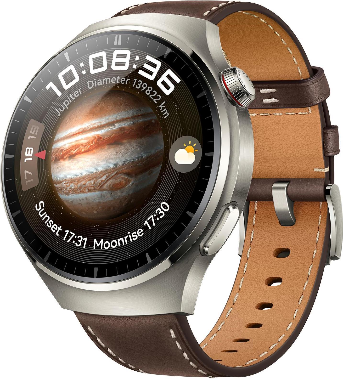Huawei Watch 4 Pro - Titan - intelligente Uhr mit Riemen - Leder - dunkelbraun - Handgelenkgröße: 140-210 mm - Anzeige 3,8 cm (1.5) - 32GB - Wi-Fi, LTE, NFC, Bluetooth - 4G - 65 g (55020AMG) von Huawei