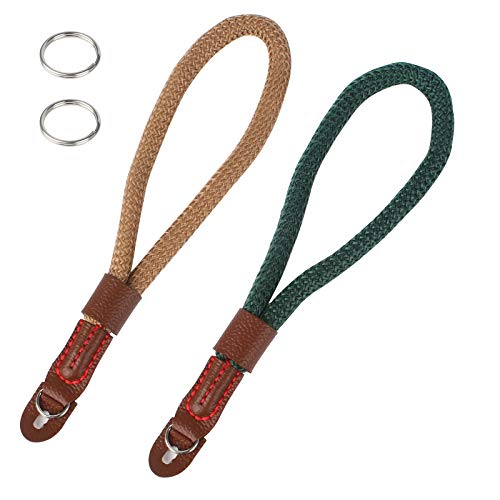 Huayue 2 Stück Kamera Handschlaufe Geflochtene Handgelenk Trageband Baumwolle Hand Schlaufe Verstellbar Kameragurt Wrist Strap Retro mit 2 Edelstahlringen für Videokamera Digitalkamera (Grün Braun) von Huayue