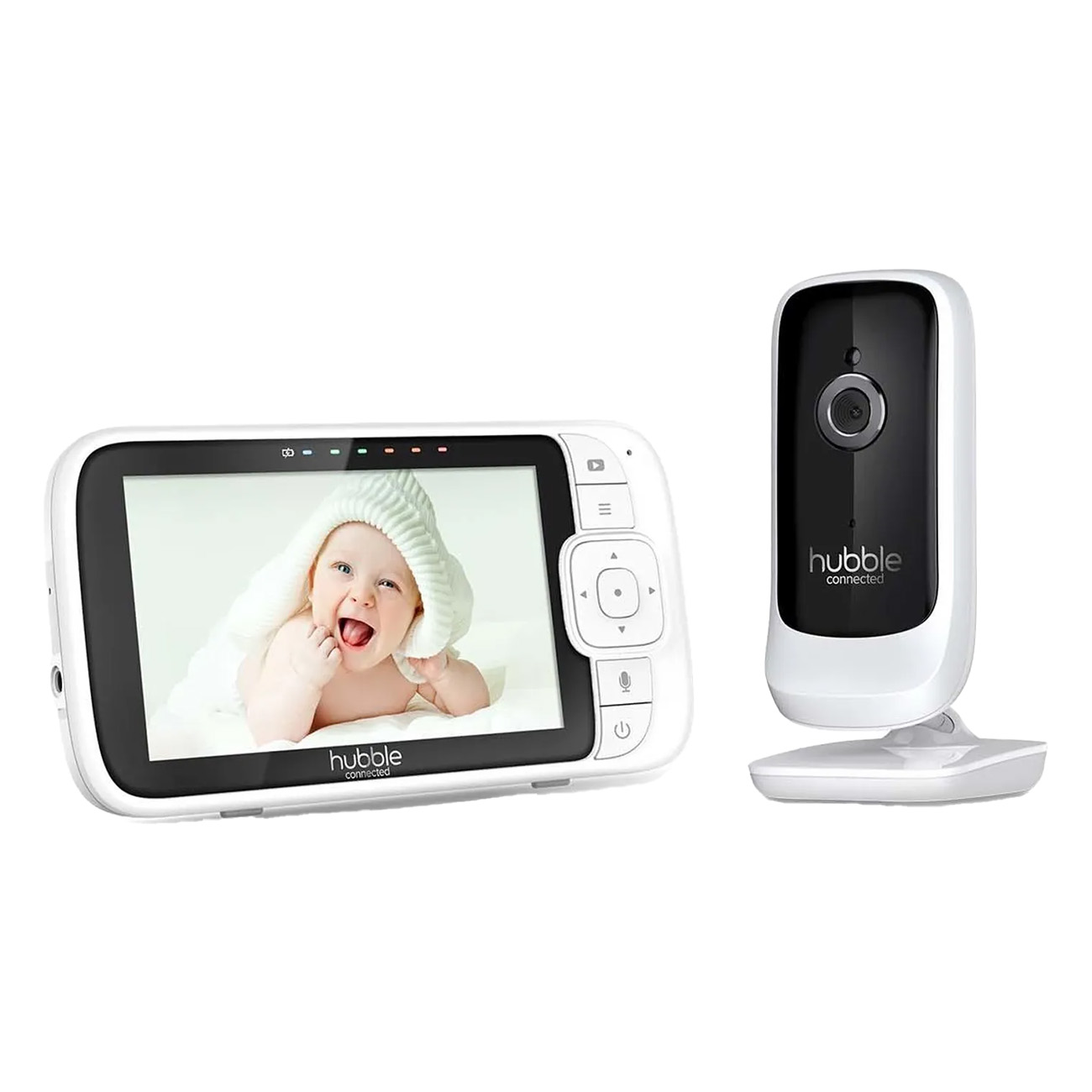 Hubble Nursery View Premium Wei? | Video-Babyphone | 5 Zoll Farbdisplay | Visuelle Schallpegelanzeige | bis zu 300m Reichweite | 2-Wege-Kommunikation von Hubble