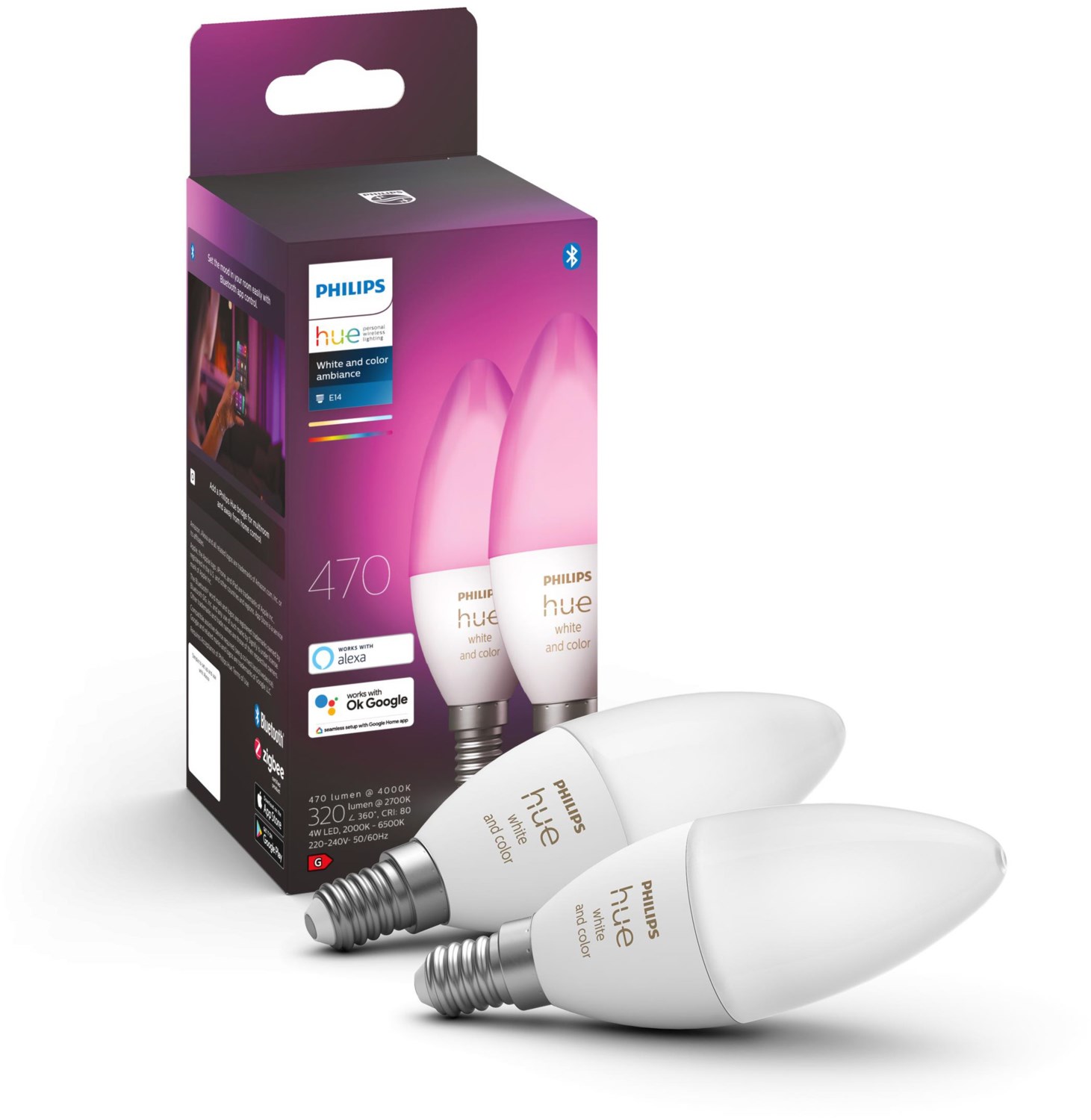 Hue W&C. Amb. 5.3W B39 E14 2er Set LED-Kerze / G von Hue