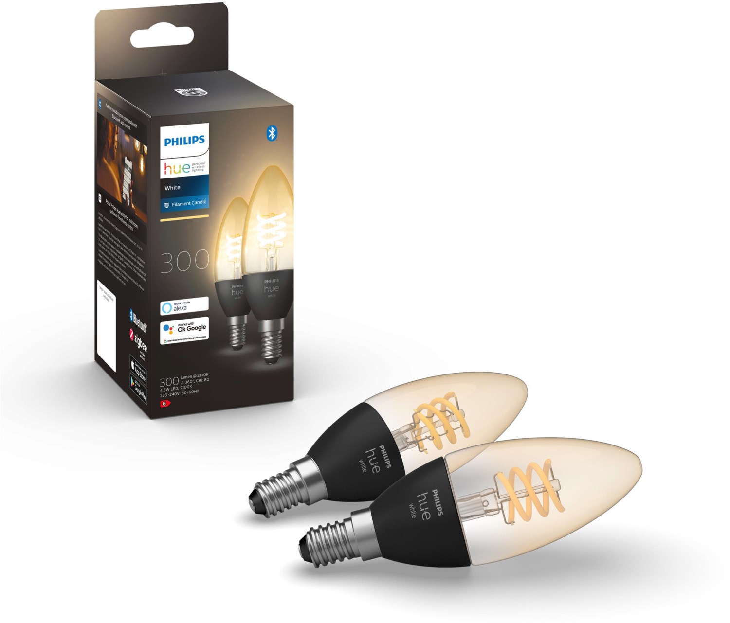 Hue Wh. 4.5W Fil Candle E14 2er P. LED-Kerze / G von Hue