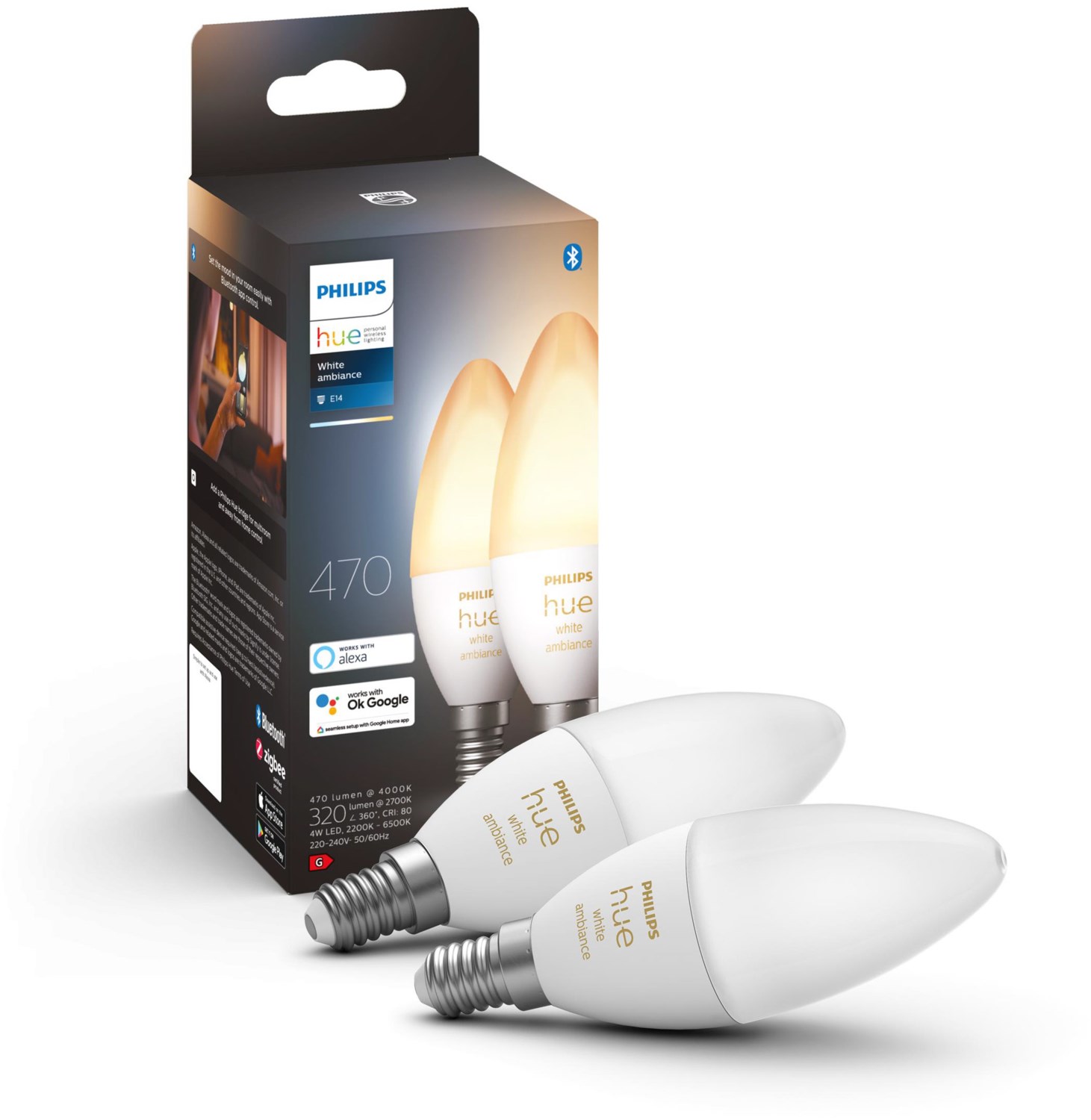 Hue Wh. Amb. 5.2W B39 E14 2er Set LED-Kerze / G Hue Wh. Amb. 5.2W B39 E14 2er Set LED-Kerze / G von Hue