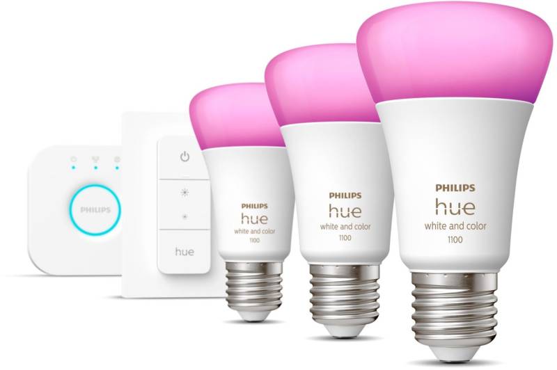 Hue White & Col. Amb. E27 3er Set LED-Leuchtmittel inkl. DimmerSwitch / F von Hue