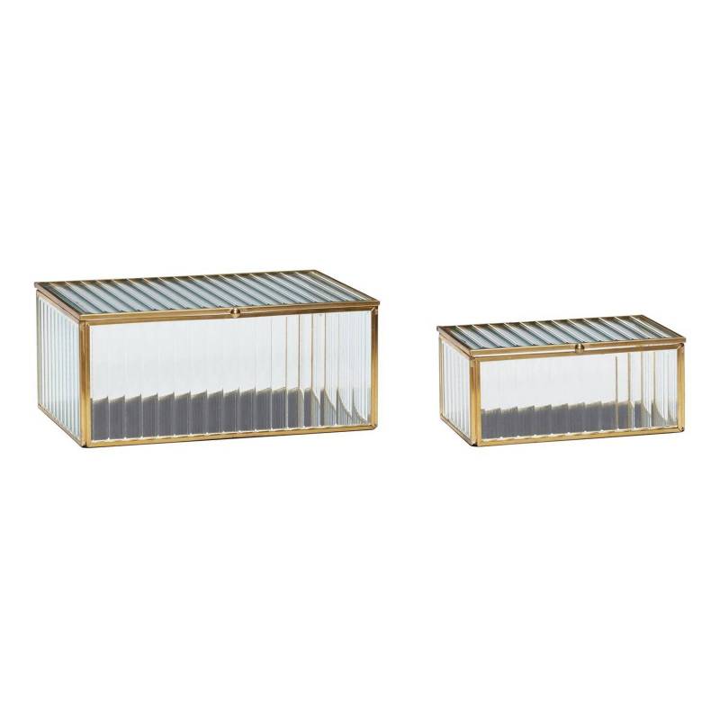 HÜBSCH Glasboxen Ripple, 2er-Set, Glas, Eisen, messingfarben von Hübsch