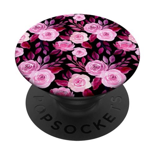 Aquarell Rosen rosa und schwarzes Blumenmuster PopSockets Klebender PopGrip Aquarell Rosen rosa und schwarzes Blumenmuster PopSockets Klebender PopGrip von Hübsche Blumendesigns