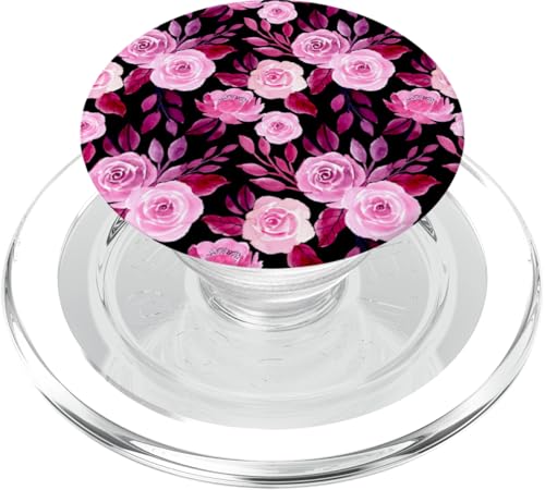 Aquarell Rosen rosa und schwarzes Blumenmuster PopSockets PopGrip für MagSafe von Hübsche Blumendesigns