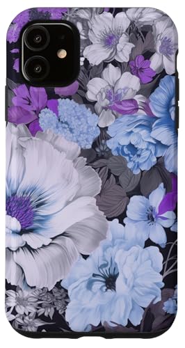 Blau und lila blühende Pfingstrosen und Anemone Blumenmuster Hülle für iPhone 11 von Hübsche Blumendesigns
