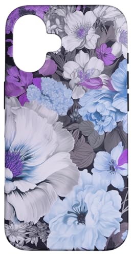 Blau und lila blühende Pfingstrosen und Anemone Blumenmuster Hülle für iPhone 16 Blau und lila blühende Pfingstrosen und Anemone Blumenmuster Hülle für iPhone 16 von Hübsche Blumendesigns
