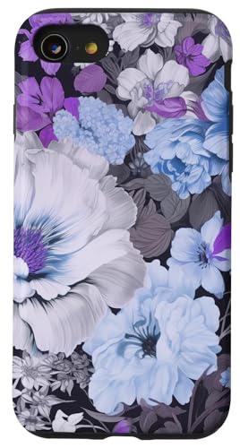 Blau und lila blühende Pfingstrosen und Anemone Blumenmuster Hülle für iPhone SE (2020) / 7 / 8 von Hübsche Blumendesigns