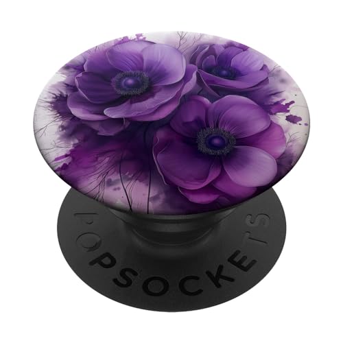 Lila Anemone Blumen eleganter Blumen PopSockets Klebender PopGrip Lila Anemone Blumen eleganter Blumen PopSockets Klebender PopGrip von Hübsche Blumendesigns