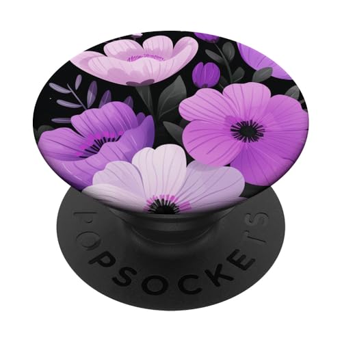 Lila Blumen Boho Bouquet auf Schwarz PopSockets Klebender PopGrip von Hübsche Blumendesigns