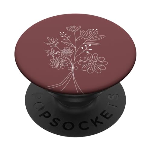 Minimalistische weiße Blumenstrauß Linie Kunst Blumen PopSockets Klebender PopGrip von Hübsche Blumendesigns