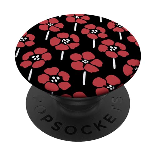 Modernes Mohnblumenmuster in Schwarz, Weiß und Rot PopSockets Klebender PopGrip Modernes Mohnblumenmuster in Schwarz, Weiß und Rot PopSockets Klebender PopGrip von Hübsche Blumendesigns