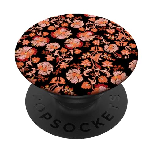 Orange und schwarzes Vintage -Blumenmuster PopSockets Klebender PopGrip Orange und schwarzes Vintage -Blumenmuster PopSockets Klebender PopGrip von Hübsche Blumendesigns