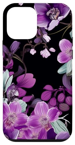 Purpur Orchidee und Glyzhütte Blumenmuster auf Schwarz Hülle für iPhone 12 mini Purpur Orchidee und Glyzhütte Blumenmuster auf Schwarz Hülle für iPhone 12 mini von Hübsche Blumendesigns