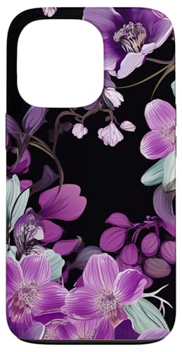 Purpur Orchidee und Glyzhütte Blumenmuster auf Schwarz Hülle für iPhone 13 Pro Purpur Orchidee und Glyzhütte Blumenmuster auf Schwarz Hülle für iPhone 13 Pro von Hübsche Blumendesigns