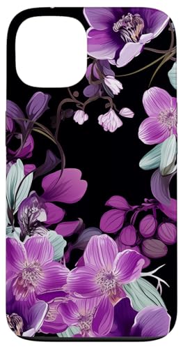 Purpur Orchidee und Glyzhütte Blumenmuster auf Schwarz Hülle für iPhone 13 Purpur Orchidee und Glyzhütte Blumenmuster auf Schwarz Hülle für iPhone 13 von Hübsche Blumendesigns
