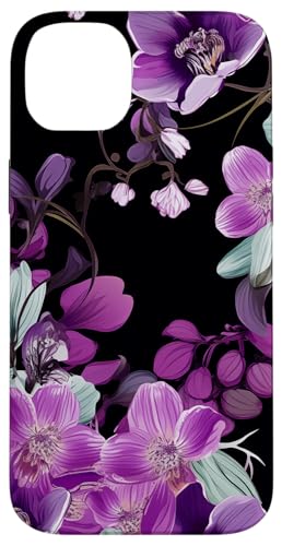 Purpur Orchidee und Glyzhütte Blumenmuster auf Schwarz Hülle für iPhone 14 Plus Purpur Orchidee und Glyzhütte Blumenmuster auf Schwarz Hülle für iPhone 14 Plus von Hübsche Blumendesigns