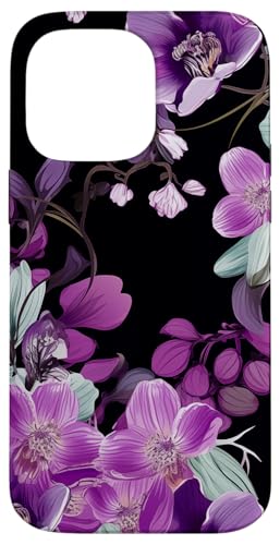Purpur Orchidee und Glyzhütte Blumenmuster auf Schwarz Hülle für iPhone 14 Pro Max Purpur Orchidee und Glyzhütte Blumenmuster auf Schwarz Hülle für iPhone 14 Pro Max von Hübsche Blumendesigns