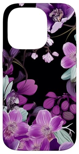 Purpur Orchidee und Glyzhütte Blumenmuster auf Schwarz Hülle für iPhone 14 Pro Purpur Orchidee und Glyzhütte Blumenmuster auf Schwarz Hülle für iPhone 14 Pro von Hübsche Blumendesigns