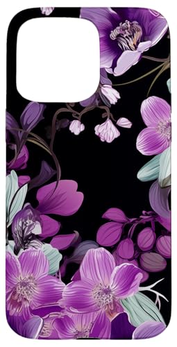 Purpur Orchidee und Glyzhütte Blumenmuster auf Schwarz Hülle für iPhone 15 Pro Max Purpur Orchidee und Glyzhütte Blumenmuster auf Schwarz Hülle für iPhone 15 Pro Max von Hübsche Blumendesigns