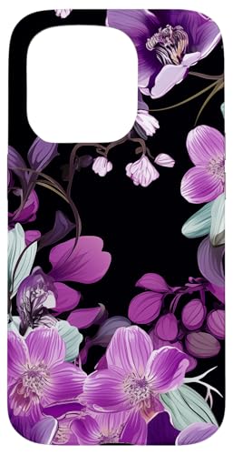 Purpur Orchidee und Glyzhütte Blumenmuster auf Schwarz Hülle für iPhone 15 Pro Purpur Orchidee und Glyzhütte Blumenmuster auf Schwarz Hülle für iPhone 15 Pro von Hübsche Blumendesigns