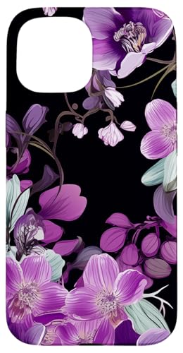 Purpur Orchidee und Glyzhütte Blumenmuster auf Schwarz Hülle für iPhone 15 Purpur Orchidee und Glyzhütte Blumenmuster auf Schwarz Hülle für iPhone 15 von Hübsche Blumendesigns