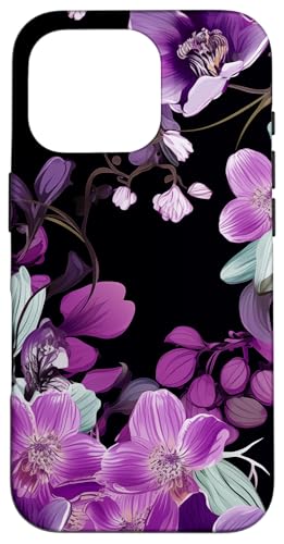 Purpur Orchidee und Glyzhütte Blumenmuster auf Schwarz Hülle für iPhone 16 Pro Purpur Orchidee und Glyzhütte Blumenmuster auf Schwarz Hülle für iPhone 16 Pro von Hübsche Blumendesigns