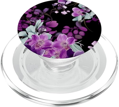 Purpur Orchidee und Glyzhütte Blumenmuster auf Schwarz PopSockets PopGrip für MagSafe Purpur Orchidee und Glyzhütte Blumenmuster auf Schwarz PopSockets PopGrip für MagSafe von Hübsche Blumendesigns