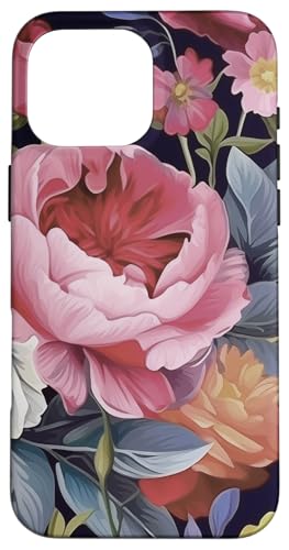Rose- und Pfingstrosenblumenmuster auf Schwarz Hülle für iPhone 16 Pro Max Rose- und Pfingstrosenblumenmuster auf Schwarz Hülle für iPhone 16 Pro Max von Hübsche Blumendesigns
