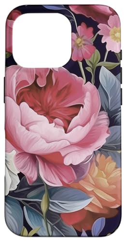 Rose- und Pfingstrosenblumenmuster auf Schwarz Hülle für iPhone 16 Pro Rose- und Pfingstrosenblumenmuster auf Schwarz Hülle für iPhone 16 Pro von Hübsche Blumendesigns
