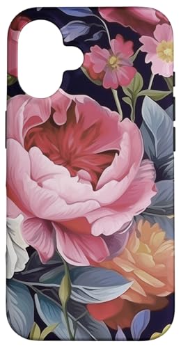 Rose- und Pfingstrosenblumenmuster auf Schwarz Hülle für iPhone 16 Rose- und Pfingstrosenblumenmuster auf Schwarz Hülle für iPhone 16 von Hübsche Blumendesigns