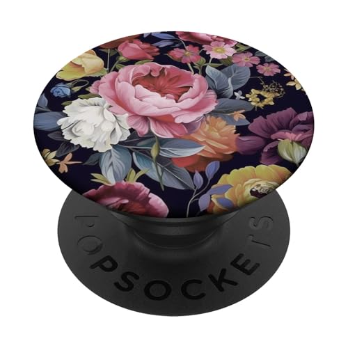 Rose- und Pfingstrosenblumenmuster auf Schwarz PopSockets Klebender PopGrip Rose- und Pfingstrosenblumenmuster auf Schwarz PopSockets Klebender PopGrip von Hübsche Blumendesigns