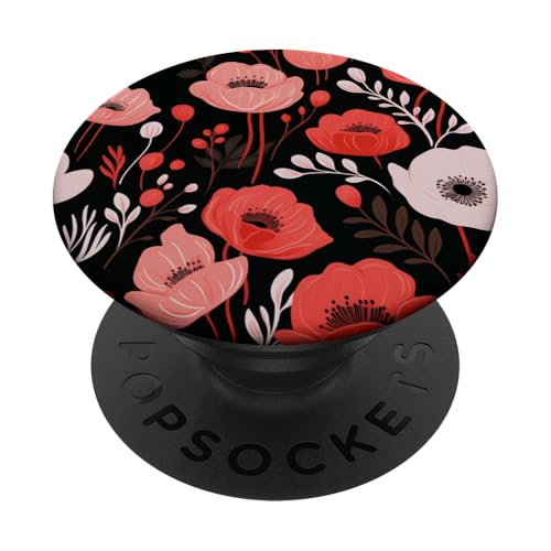Rot -weiße Mohnblumen auf Schwarz PopSockets Klebender PopGrip Rot -weiße Mohnblumen auf Schwarz PopSockets Klebender PopGrip von Hübsche Blumendesigns