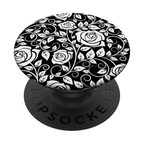Schwarz -Weiß -Blumenmuster mit Rosen PopSockets Klebender PopGrip Schwarz -Weiß -Blumenmuster mit Rosen PopSockets Klebender PopGrip von Hübsche Blumendesigns