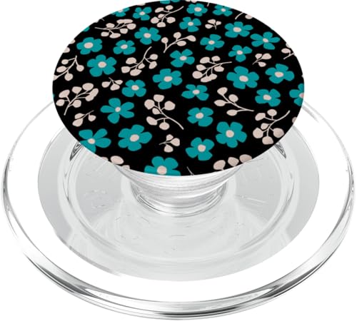 Schwarzes und blaues Blumenkritzelmuster PopSockets PopGrip für MagSafe von Hübsche Blumendesigns