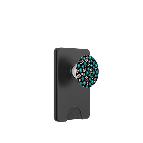 Schwarzes und blaues Blumenkritzelmuster PopSockets PopWallet für MagSafe von Hübsche Blumendesigns