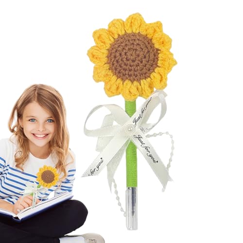 Huehkir Sonnenblumen-Stifte | Künstliche Sonnenblumen-Stifte,Handgefertigte Häkelblumen Schreibgeräte mit Geltinte, Deko-Pflanzen für Zuhause Hochzeitsfeiern und Partys von Huehkir
