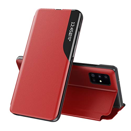 Hülle® Sichtbares Seitenfenster Standfunktion Flip Handyhülle Kompatibel für Oppo Find X3 Pro/Oppo Find X3 (Rot) von Hülle