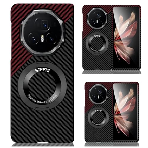 Hülle für Magic V3 Handyhülle Kohlefaser Wireless Charging + 360°Rotating Ring Bracket,Gebogene Oberfläche Slim Case für Honor Magic V3(1) von Hülle