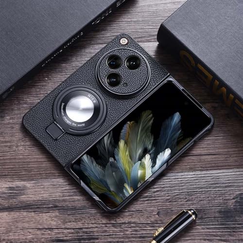 Hülle für OnePlus Open Handyhülle + Foldable Ring Kickstand + Wireless Charging,Texture Leder Case Stoßfänger Cover für OnePlus Open(1) von Hülle