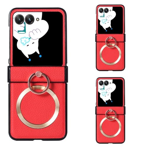 Hülle für Razr 50 Ultra Handyhülle + Wireless Charge + Ring Hinge,Stoßfänger Panzerung Texture Leder Case Slim Cover Shell für Motorola Razr 50 Ultra(4) von Hülle