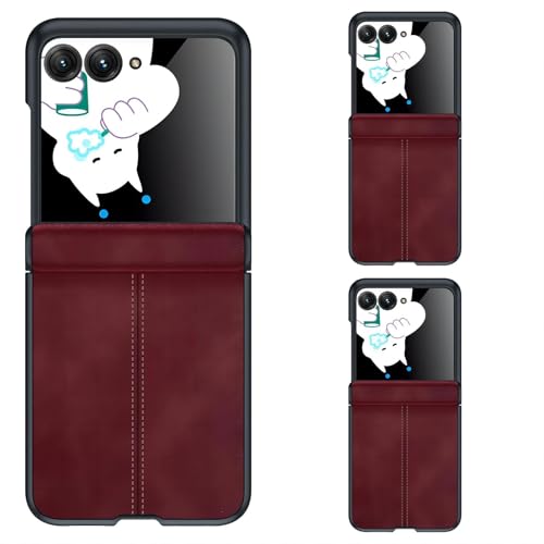 Hülle für Razr 60 Handyhülle Texturleder + Hinge + Hintere Folie,Back Cover Slim Bumper Case für Motorola Razr 60(5) von Hülle